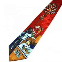 Santa Claus on Rooftop Novelty Christmas Tie
