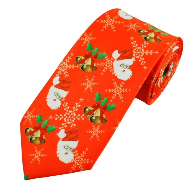 Santa Claus, Snowflakes, Holly & Bells Novelty Christmas Tie