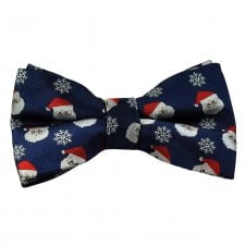 Santa & Snowflake Navy Blue Novelty Christmas Bow Tie