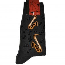 Saxophone & Music Notes Dark Grey Men's Novelty Socks