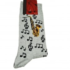 Saxophone & Music Notes Grey Men's Novelty Socks