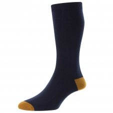 Scott-Nichol Pantherella "Burford" Navy Blue & Mustard Gold Men's Socks Size 6-11