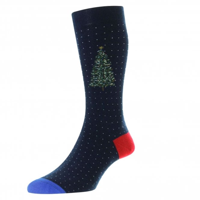 Scott-Nichol Pantherella "Nordman" Christmas Tree Navy Blue Men's Socks Size 6-11