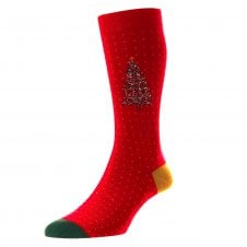 Scott-Nichol Pantherella "Nordman" Christmas Tree Red Men's Socks Size 6-11