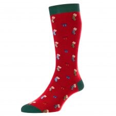 Scott-Nichol Pantherella "Starfield" Christmas Presents Red Men's Socks Size 6-11