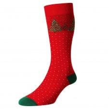 Scott-Nichol Pantherella "Winterford" Christmas Trees Red Men's Socks Size 6-11