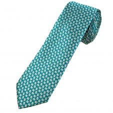 Sea Blue with Silver Elephants Luxury Men's Skinny Tie
