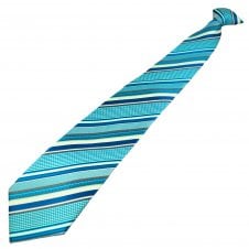 Shades of Aqua, Blue & Ivory Striped Men's Clip On Tie