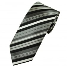 Shades Of Black, Silver & Grey Striped Men's Silk Tie