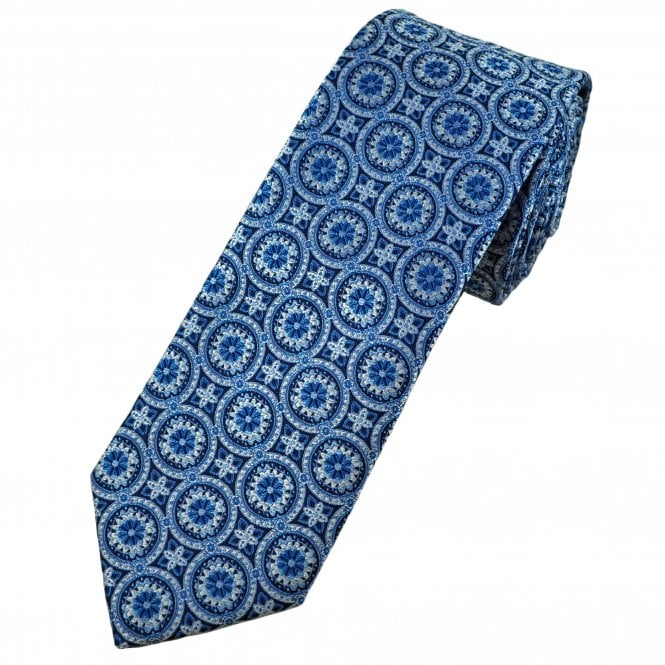 Shades of Blue & Silver Circle Motif Pattern Men's Tie