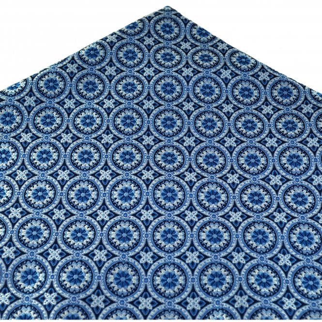 Shades of Blue & Silver Circle Motif Pattern Pocket Square Handkerchief