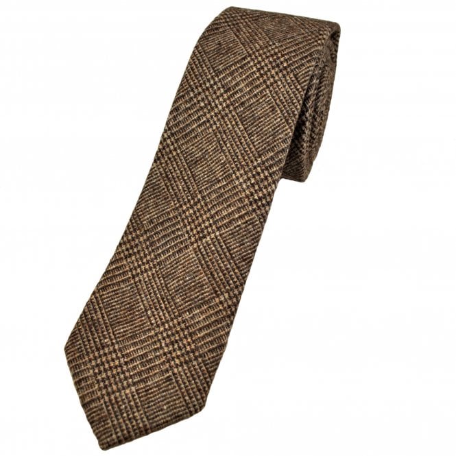 Shades of Brown & Beige Prince of Wales Check Wool Blend Men's Tie by Lupi Romani