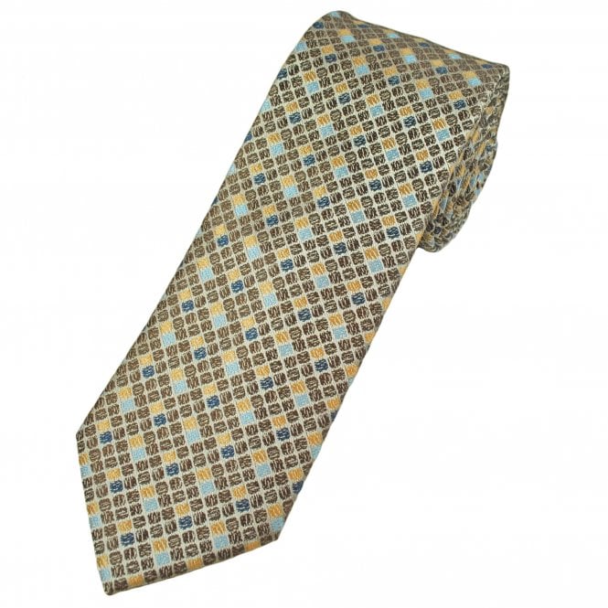 Shades of Brown & Blue Diamond Check Pattern Men's Tie