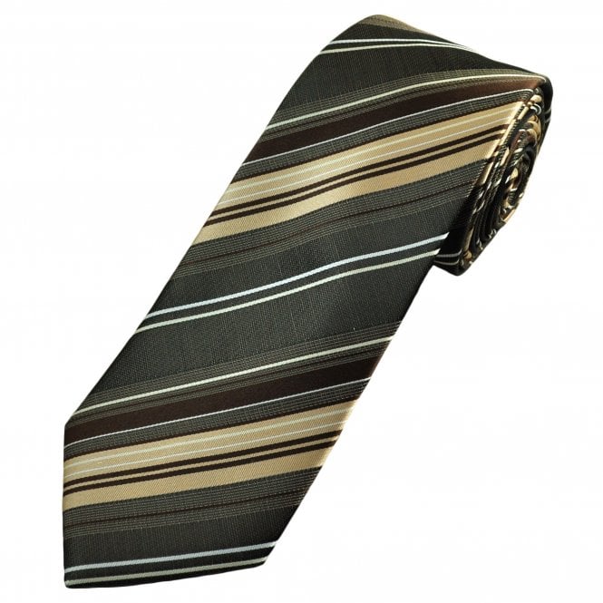 Shades of Brown & White Striped Men's Extra Long Tie