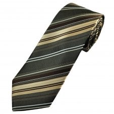 Shades of Brown & White Striped Men's Extra Long Tie