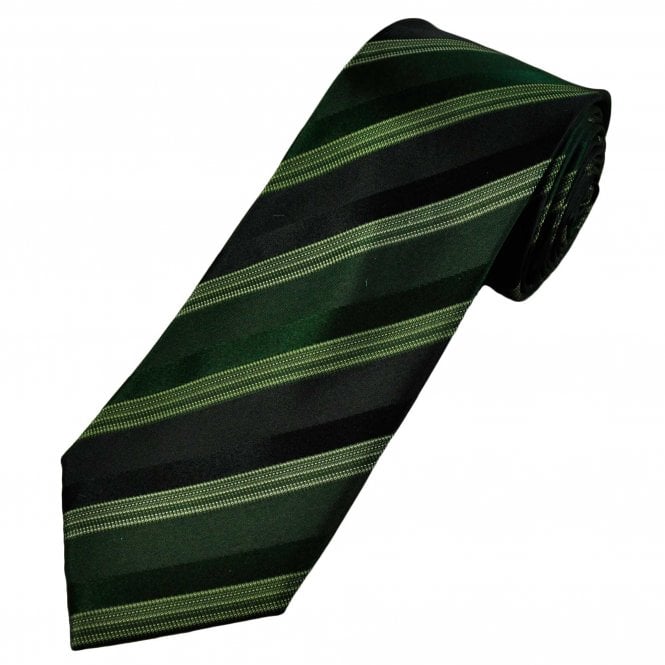 Shades Of Green, Black & Silver Stripe Men's Silk Tie