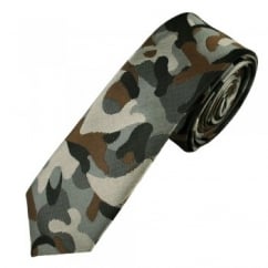 Shades of Grey & Brown Camouflage Pattern Men's Skinny Tie