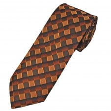 Shades of Orange & Dark Brown Checked Patterned Men's Tie