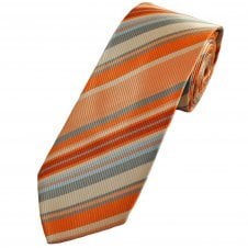 Shades of Orange, Grey & Blue Striped Men's Extra Long Tie