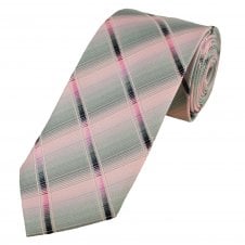 Shades of Pink, Silver & Indigo Blue Striped Patterned Men's Extra Long Tie