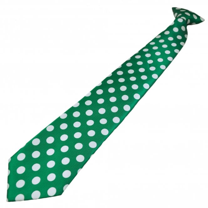 Shamrock Green & White Polka Dot Men's Clip On Tie