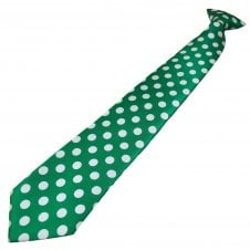 Shamrock Green & White Polka Dot Men's Clip On Tie