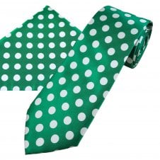 Shamrock Green & White Polka Dot Men's Tie & Hanky Set