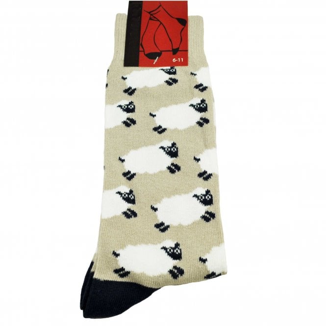 Sheep on Beige Men's Novelty Socks