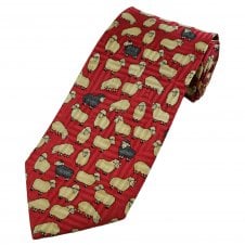 Sheep on Red Silk Men's Novelty Tie