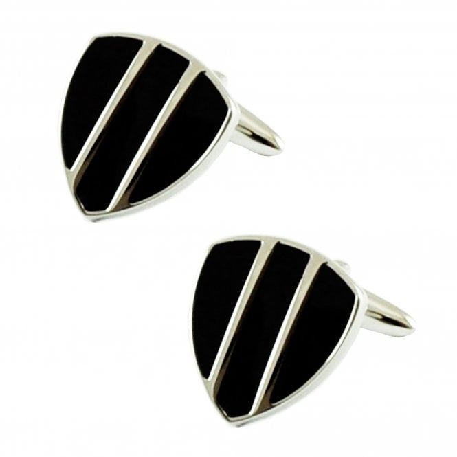 Shield Shape Rhodium & Black Cufflinks