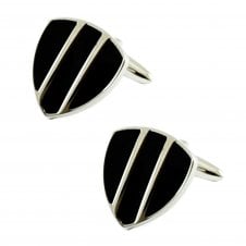 Shield Shape Rhodium & Black Cufflinks