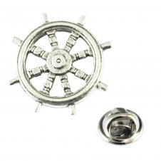 Ship Wheel Pewter Lapel Pin Badge