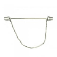 Silver Barbells Collar Bar Pin with Chain