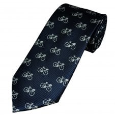 Silver Bikes on Navy Blue Cycling Men's Novelty Tie