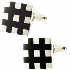 Silver & Black Check Cufflinks