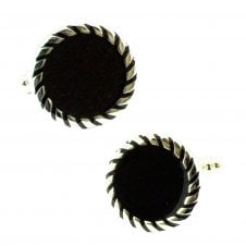 Silver & Black Enamel Centre Cufflinks