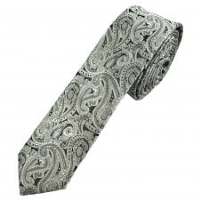 Silver & Black Paisley Pattern Men's Skinny Tie