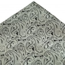 Silver & Black Paisley Pattern Pocket Square Handkerchief