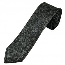 Silver & Black Silk Blend Lurex Men's Skinny Tie