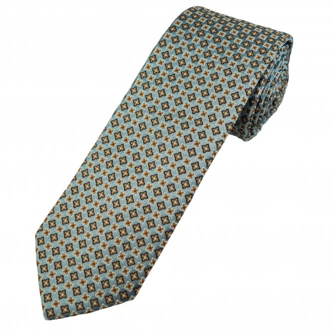 Silver Blue, Brown, Beige & White Patterned Men's Tie