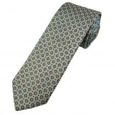 Silver Blue, Brown, Beige & White Patterned Men's Tie