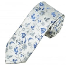 Silver & Blue Flower Patterned Men's Tie