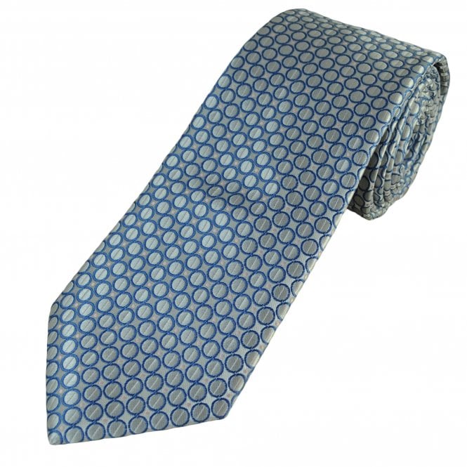 Silver, Blue & Peach Circle & Pin Dot Pattern Men's Tie