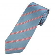 Silver Blue, Red & White Striped Luxury Silk Men's Tie