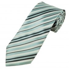 Silver Blue, White & Charcoal Grey Striped Men's Extra Long Tie