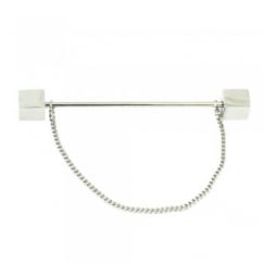 Silver Cube Collar Bar Pin with Chain