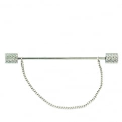 Silver Diamond Cut Cylinder Ends Collar Bar Pin with Chain