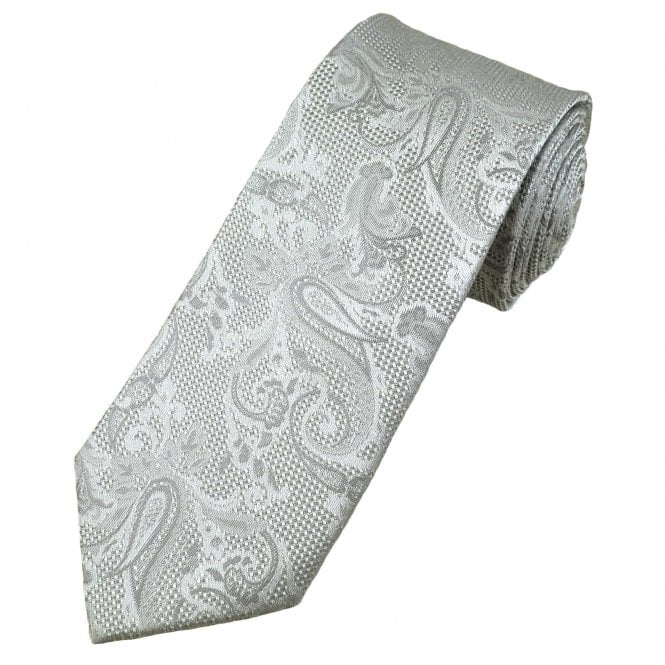 Silver & Dove Grey Paisley Pattern Men's Silk Tie
