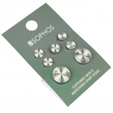 Silver Finish Spiral Etched Cufflinks and 5-Piece Dress Studs Set