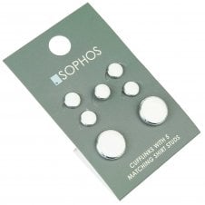 Silver Finish, White Insert Cufflinks & 5-Piece Dress Studs Set